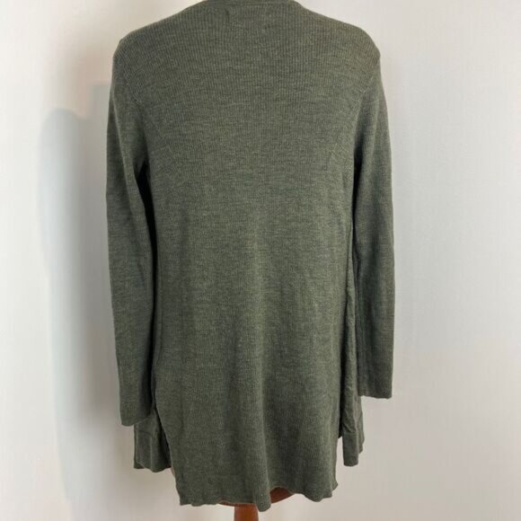 Cynthia Rowley Women's Medium Green Extra Fine Merino Wool Open Front Cardigan - Picture 3 of 10
